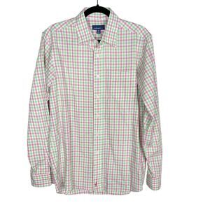 Johnnie-O M Green Pink White Plaid Long Sleeve Button Down Dress Shirt Cotton